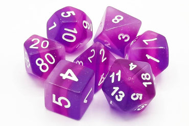 Old School 7 Piece DnD RPG Dice Set: Gradients - Translucent Purple Aurora