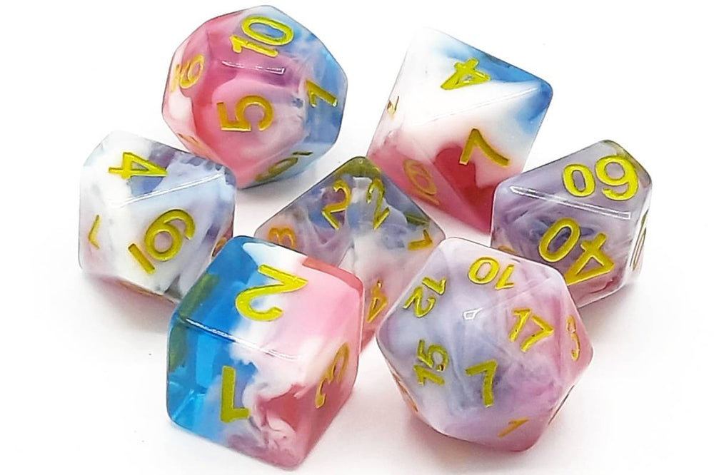 Old School 7 Piece DnD RPG Dice Set: Gradients - Winter's Rose