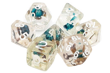 Old School 7 Piece DnD RPG Dice Set: Infused - Blue Flower