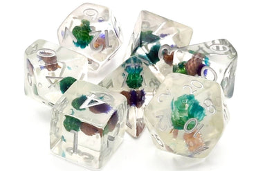 Old School 7 Piece DnD RPG Dice Set: Infused - Flower - Green & Purple