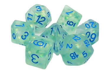 Old School 7 Piece DnD RPG Dice Set: Infused - Frosted Firefly - Cyan