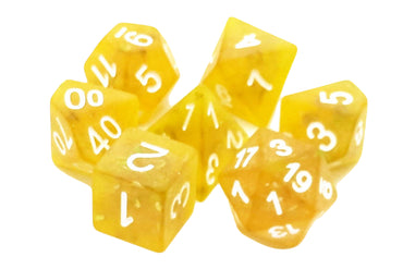 Old School 7 Piece DnD RPG Dice Set: Infused - Frosted Firefly - Yellow w/ White