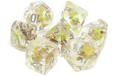 Old School 7 Piece DnD RPG Dice Set: Infused - Green Flower