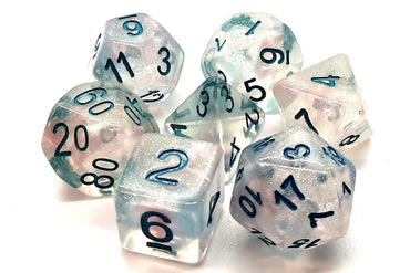 Old School 7 Piece DnD RPG Dice Set: Luminous - Blue Winter