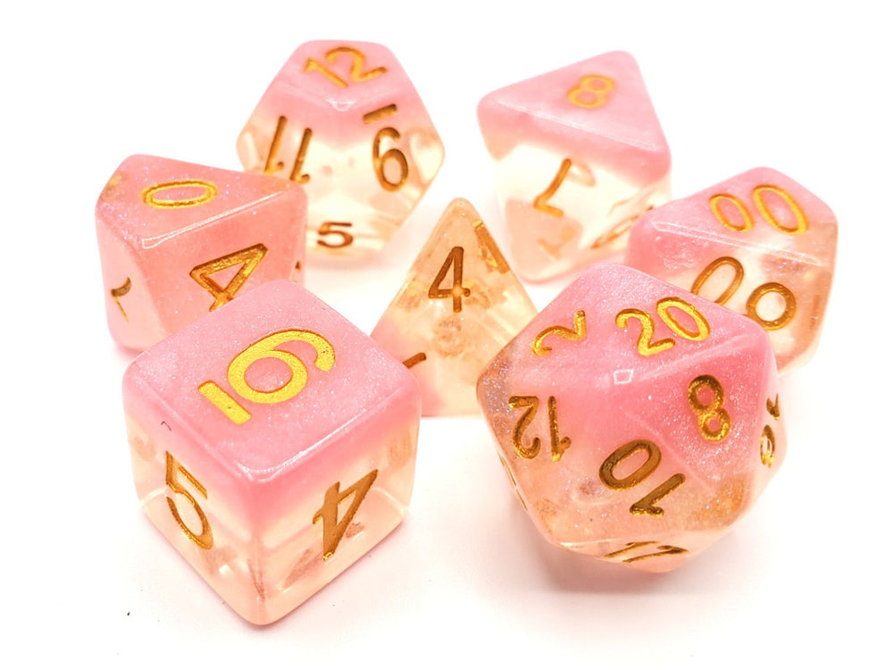 Old School 7 Piece DnD RPG Dice Set: Luminous - Cherry Tree