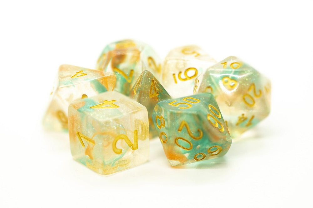 Old School 7 Piece DnD RPG Dice Set: Luminous - Koi Pond