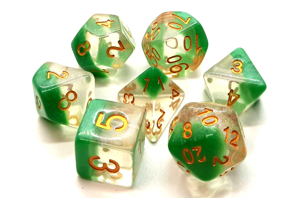 Old School 7 Piece DnD RPG Dice Set: Luminous - Morning Mist