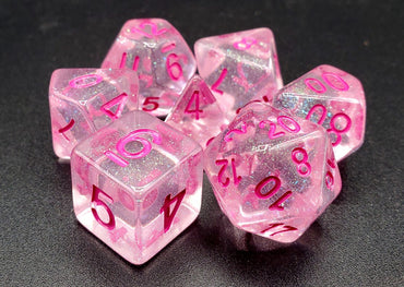 Old School 7 Piece DnD RPG Dice Set: Luminous - Pink Planet