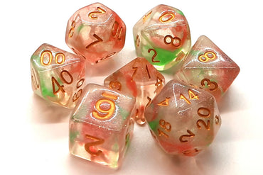 Old School 7 Piece DnD RPG Dice Set: Luminous - Rose Garden