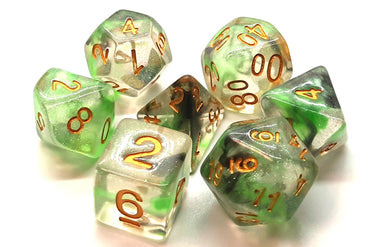 Old School 7 Piece DnD RPG Dice Set: Luminous - Snake Venom