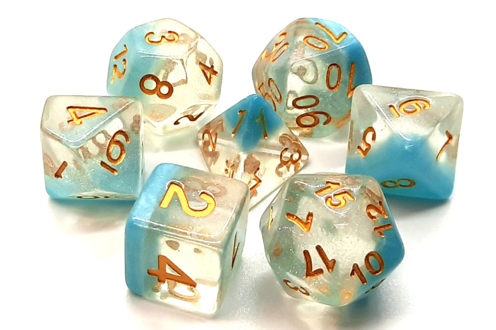 Old School 7 Piece DnD RPG Dice Set: Luminous - Winter's Breath