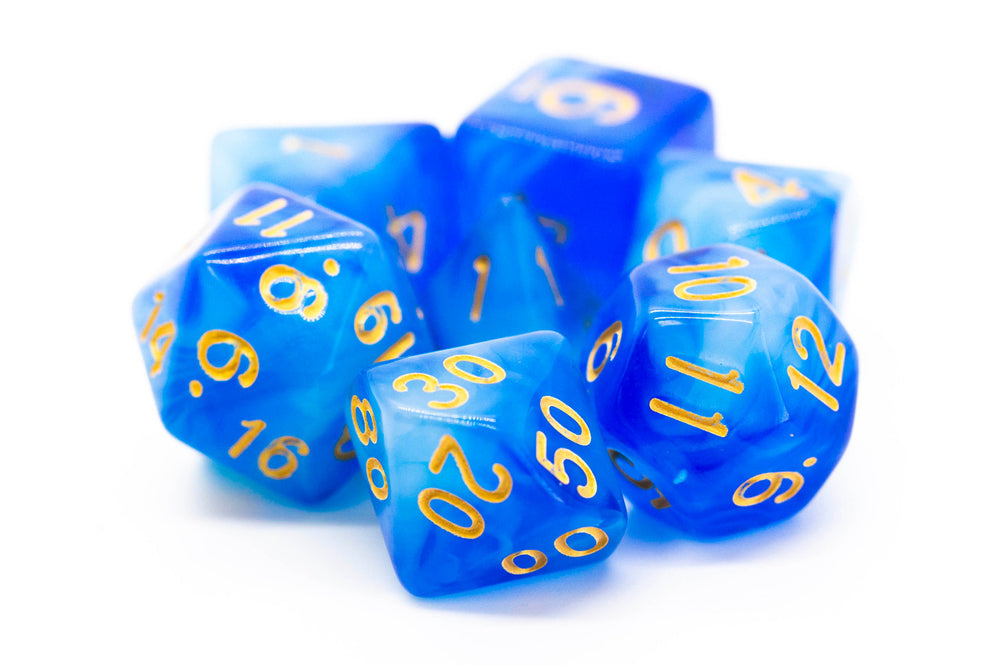 Old School 7 Piece DnD RPG Dice Set: Nebula - Blue