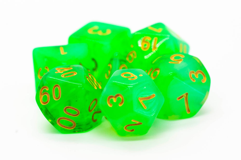 Old School 7 Piece DnD RPG Dice Set: Nebula - Lightning Green