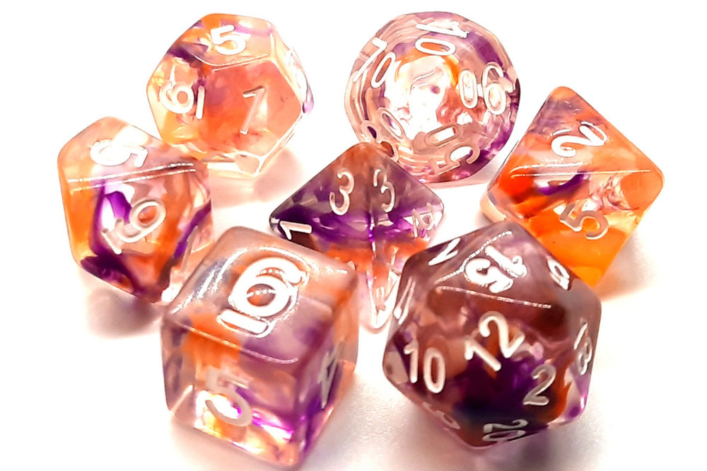 Old School 7 Piece DnD RPG Dice Set: Nebula - Purple & Orange