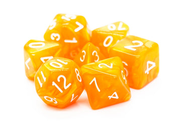 Old School 7 Piece DnD RPG Dice Set: Pearl Drop - Orange