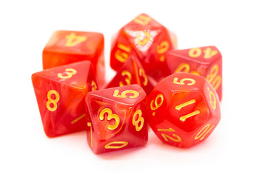 Old School 7 Piece DnD RPG Dice Set: Pearl Drop - Red w/ Gold