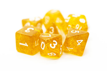 Old School 7 Piece DnD RPG Dice Set: Sparkle - Translucent Gold