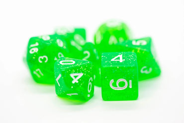 Old School 7 Piece DnD RPG Dice Set: Sparkle - Translucent Light Green