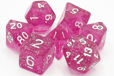 Old School 7 Piece DnD RPG Dice Set: Sparkle - Translucent Pink