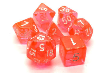 Old School 7 Piece DnD RPG Dice Set: Translucent Electric Peach