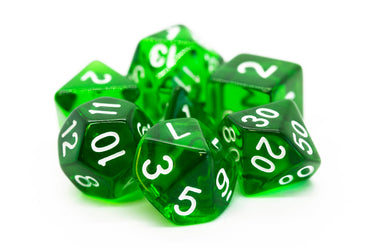 Old School 7 Piece DnD RPG Dice Set: Translucent Green