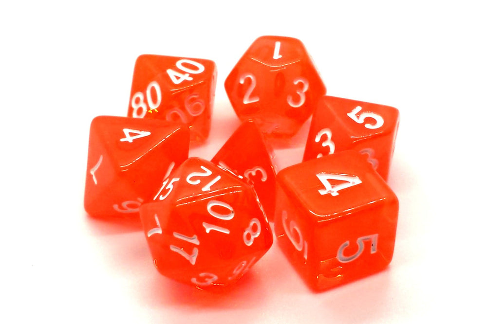 Old School 7 Piece DnD RPG Dice Set: Translucent Orange