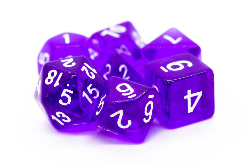 Old School 7 Piece DnD RPG Dice Set: Translucent Purple