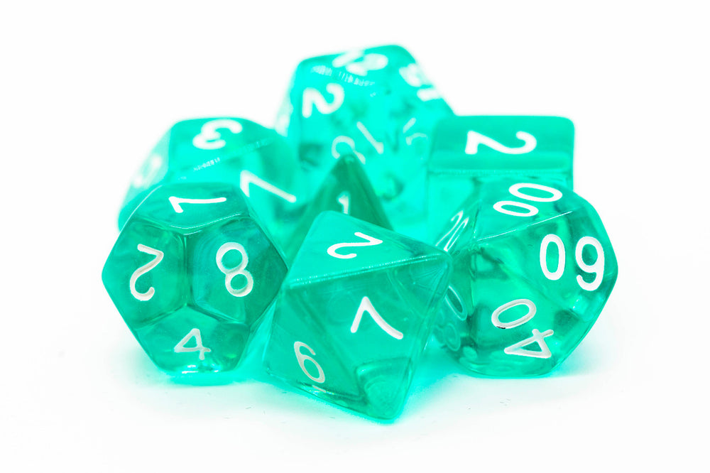 Old School 7 Piece DnD RPG Dice Set: Translucent Teal