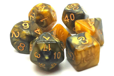 Old School 7 Piece DnD RPG Dice Set: Vorpal - Black & Gold w/ Gold