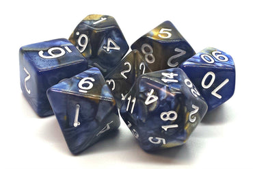 Old School 7 Piece DnD RPG Dice Set: Vorpal - Blue & Gold