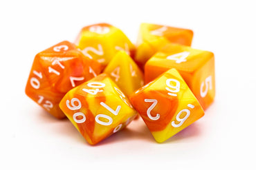 Old School 7 Piece DnD RPG Dice Set: Vorpal - Orange & Yellow