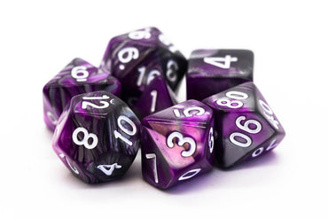 Old School 7 Piece DnD RPG Dice Set: Vorpal - Silver & Purple