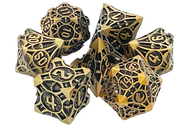 Old School 7 Piece DnD RPG Metal Dice Set: Gnome Forged - Ancient Gold