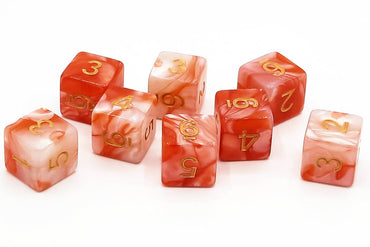 Old School 8-Piece D6 Dice Set: Vorpal - Red & Ivory w/ Gold