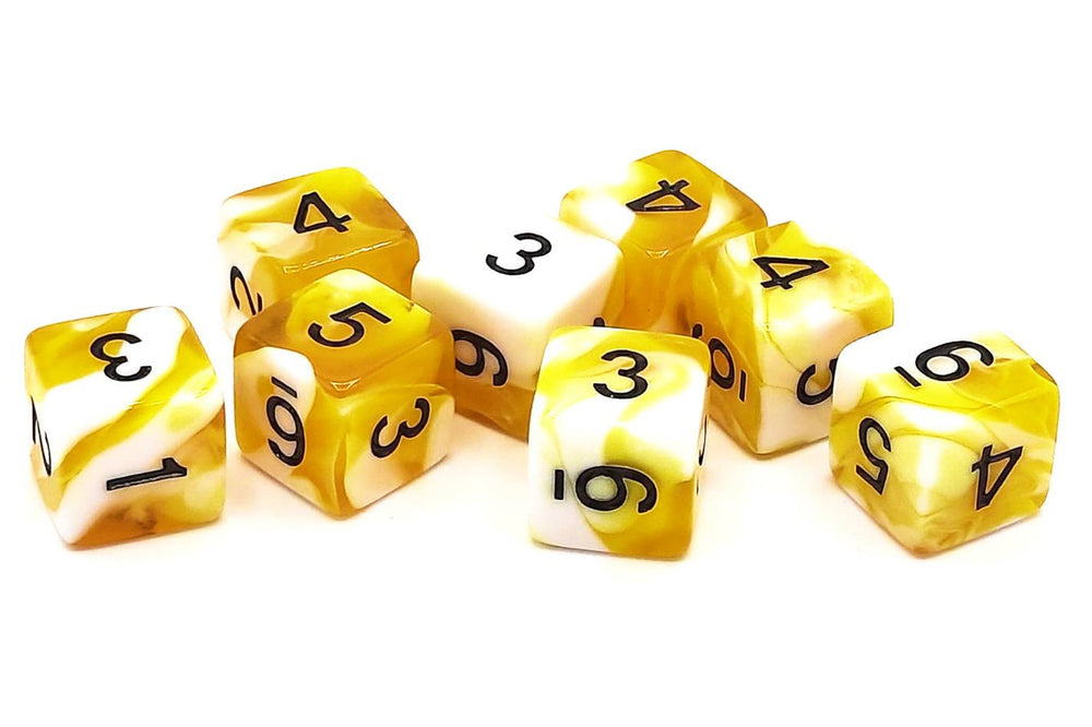 Old School 8-Piece D6 Dice Set: Vorpal - Yellow & White w/ Black