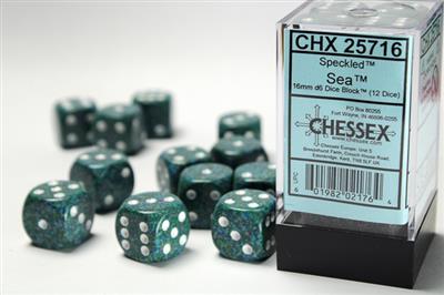 Dice 12ct D6 16MM Speckled Sea