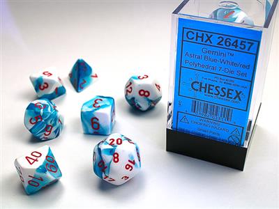 Dice 7ct Polyhedral Gemini Astral Blue-White With Red Text