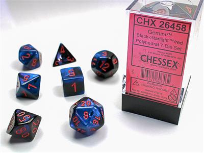 Dice 7ct Polyhedral Gemini Black-Starlight With Red Text