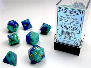 Dice 7ct Polyhedral Gemini Blue-Teal With Gold Text