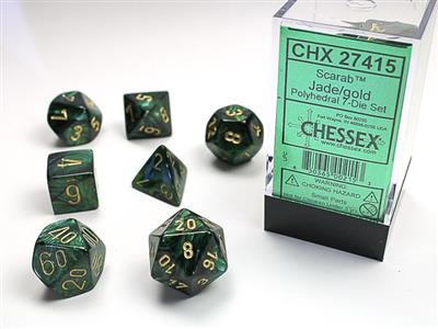Dice 7ct Polyhedral Scarab Jade With Gold Text