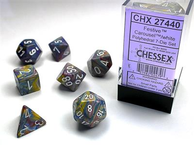Dice 7ct Polyhedral Festive Carousel With White Text